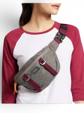 Eddie Bauer Heather Grey Maroon Cross Body Mini Outdoors Belt Bag